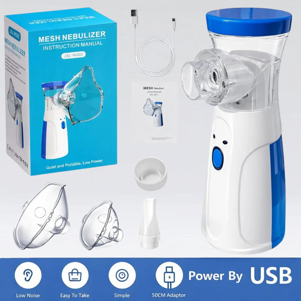 Portable Ultrasonic Nebulizer Kit - 2 Masks for Kids and Adults (Cell and Type-C Operated)